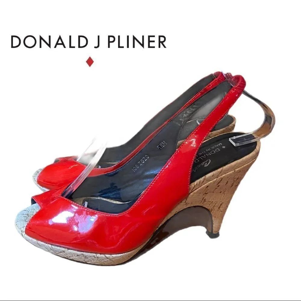 Donald J Pliner Red Patent Leather Peep Toe Heels 5.5